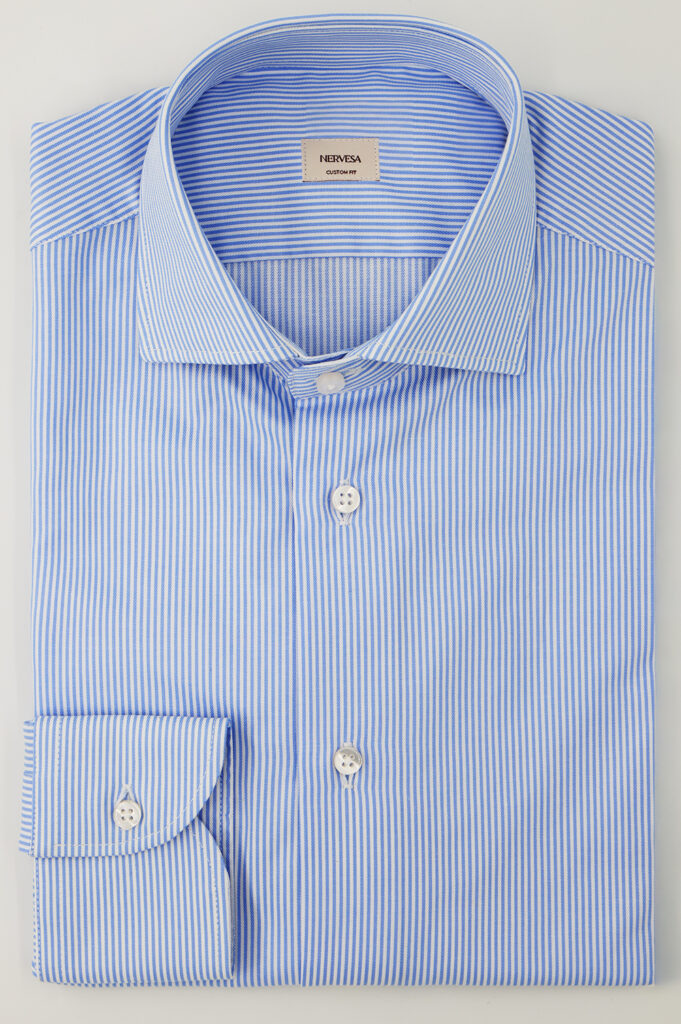 Camicia da uomo righe azzurra Nervesa, made in Italy